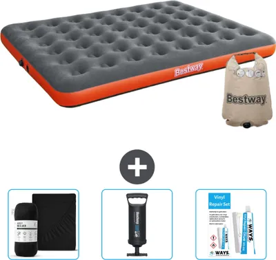 Produktbild von Bestway Luftmatratze – 2 Personen – 152 x 203 x 22 cm – Grau/Orange – im Lieferumfang enthalten Zubehör