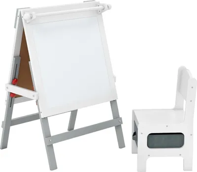 Zdjęcie produktu dla Regulowana sztaluga dla dzieci z tablicą kredową i suchościeralną, szara