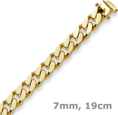 Produktbild von 7mm Armband Armkette Panzerarmband 585 Gold Gelbgold 19cm Uni Goldarmband