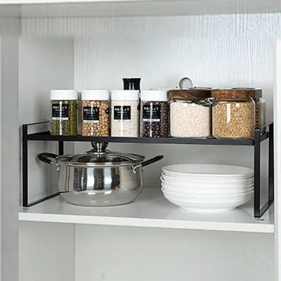 Produktbild von 360HomeKüche abgestufte Regale Schrank Teiler Unterteilungen Schwarz (36-60)*18*21cm