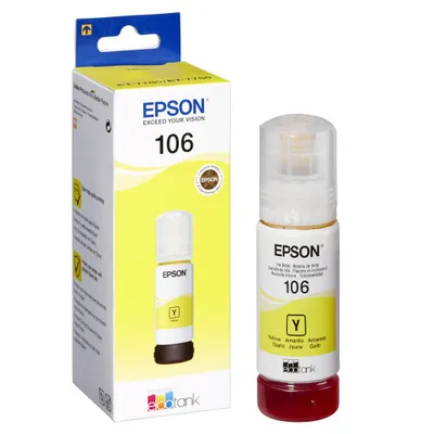 Zdjęcie produktu dla Epson 106 EcoTank Yellow ink bottle, Oryginalny, Żółty, Epson, - EcoTank ET-7750 - EcoTank ET-7700, 70 ml, Druk atramentowy