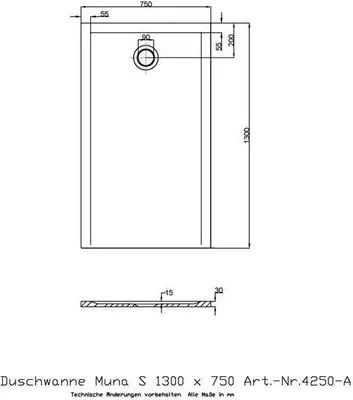 Produktbild von Hoesch Mineralguss-Duschwanne Muna S 130x75x3cm, weiß, ohne Antirutsch