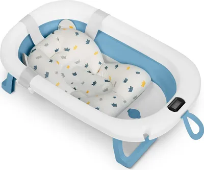 Immagine prodotto di Ricokids Vasca da bagno pieghevole per bambini e neonati con termometro e inserto - RK-287 bianco e blu
