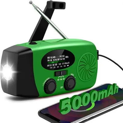 Image de Radio-réveil à manivelle, 6000 mAh, 1 W, 4 modes, alarme SOS, LED, prise casque, chargeur de téléphone