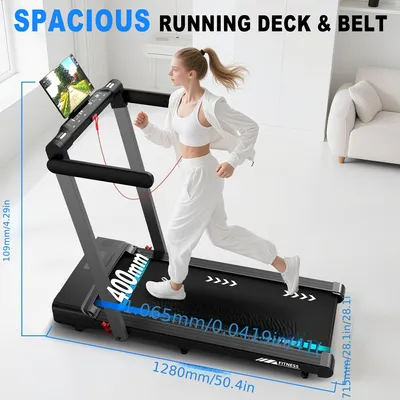 Immagine prodotto di Tapis roulant multifunzione 3-in-1 con doppio display a LED, velocità fino a 12 km/h, pieghevole e compatibile con app