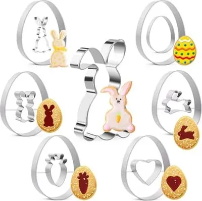 Produktbild von Ausstechformen Ostern,9 Stück Hasen Ausstecher Linzer Keksausstecher Ostern Plätzchen Ausstecher Osterhasen Ausstechform Oster Hasenausstecher Kekse Backen Ei