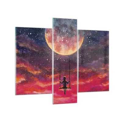 Produktbild von Bilder auf glas - 3 Teile - Mond Schaukel Frau - 95x80cm - Glasbilder - Wandbilder - Bilder - zum Aufhängen bereit - Wanddekoration aus Glas - Glas Bilder - Wandbild auf Glas - GCB95x80-5095