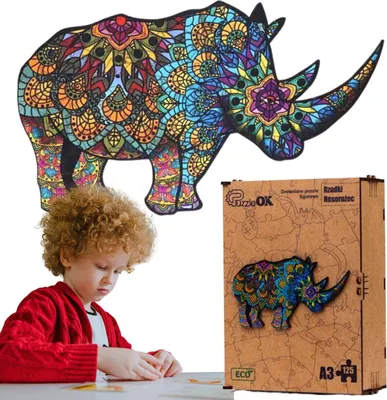 Zdjęcie produktu dla Puzzle drewniane eko 125 Rzadki nosorożec A3