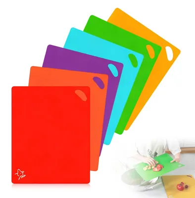 Image de Planche à découper, lot de 6, tapis de découpe antidérapants, planches à petit-déjeuner en plastique, tapis de découpe de cuisine, 38 x 30,5 cm, pour les fruits, les légumes, la viande et le pain