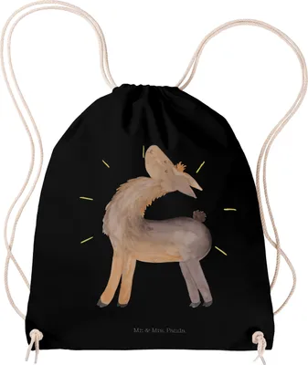 Produktbild von Mr. & Mrs. Panda Sportbeutel Lama Stolz - Schwarz - Geschenk, wander rucksack, Jutebeutel, Freundinnen, Family, sporttasche klein, Familie, Beutel, gym tasche, Gymbag