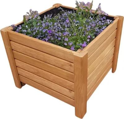 Produktbild von Pflanzkübel Quadratisch 38 x 38 x 30cm (B x T x H) - Holz Blumentopf - Hellbraun - Pflanzkasten - Natürlicher Übertopf - Pflanztopf - Blumenkasten Balkon & Garten