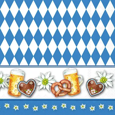 Produktbild von 20 Servietten Bayern-Bordüre - Bayrische Raute mit Bordüre 33x33cm