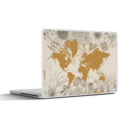 Produktbild von MuchoWow® Laptop Aufkleber Sticker Cover Weltkarte - Gold - Blumen 31x22.5 cm - Laptop-Deko