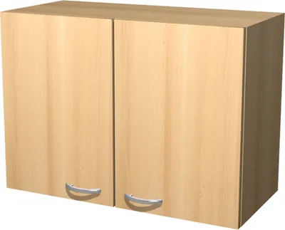 A light brown kitchen wall cabinet with two doors and silver handles, shown against a white background.