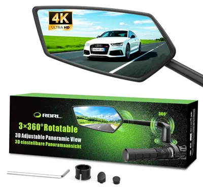 Immagine prodotto di Specchietto retrovisore per bicicletta, 3D, regolabile, con ampia visuale panoramica a 360°, girevole e pieghevole, realizzato in vetro temperato resistente agli urti, per lato sinistro, compatibile con attacchi da 22,2-25,4 mm