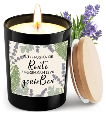 Produktbild von Duftkerze Lavendel 7oz Sojawachs mit Spruch für Ruhestand & Abschied