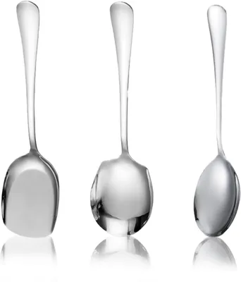 Produktbild von 3-teilige Set Servierlöffel aus Edelstahl, verschiedene Löffelköpfe, für Küche und Buffet