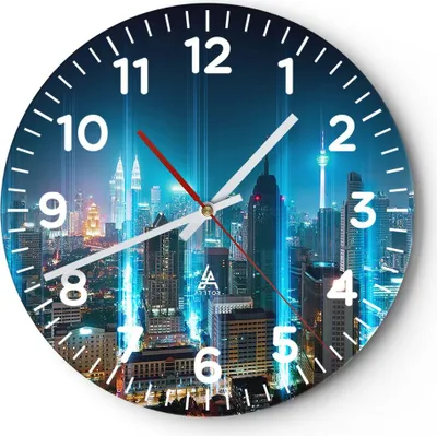 Produktbild von Wanduhr - Rund - Glasuhr - Stadt Nacht Straße - 30x30cm - Schleichendes Uhrwerk - Lautlos - zum Aufhängen bereit - Dekoration Modern - Wanddekoration aus Glas - C4AR30x30-3903