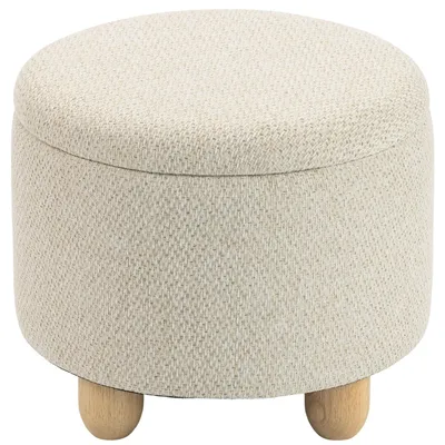 Produktbild von Hocker mit Stauraum, Runder Sitzhocker mit Deckel, Leinenoptik für Wohnzimmer, Schlafzimmer, 38,5x38,5x33,5 cm Beige