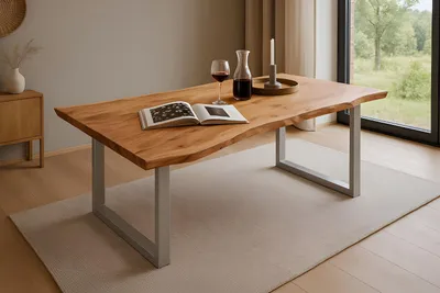 Produktbild von Esstisch Baumkante massiv Akazie natur 140 x 80 silber QUINN