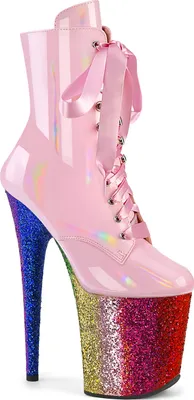 Produktbild von FLAMINGO-1020HG Pleaser Plateau-Stiefelette babypink Holo Lack Regenbogen Glitzer