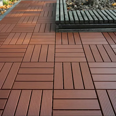 Produktbild von 11 Stück Terrassenfliesen Stecksystem Klickfliesen Dielen für Terrasse Garten Balkon Pool[Braun - Gerade Streifen]