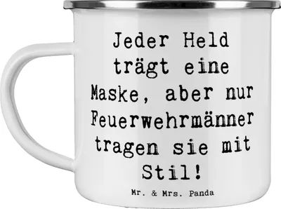Produktbild von Mr. & Mrs. Panda Teetasse Spruch Stilvolle Feuerwehrmann - Weiß - Geschenk, Emaille Tasse, Mut, Becher, metallbecher, Stil, Beruf, Berufsprodukte, Motivtasse, Tapferkeit