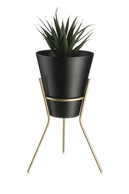 Image de Support à fleurs en métal avec couvercle, noir doré, pot de fleurs, 24 cm