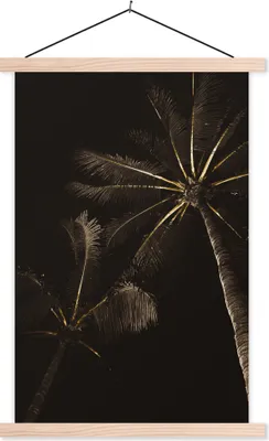Produktbild von MuchoWow® Textilposter Palme - Gold - Schwarz 120x180 cm mit holzfarbenen Rahmen - Textil-Plakat