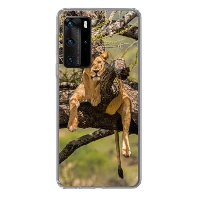Produktbild von MuchoWow® Handyhülle Schutzhülle Hülle für Huawei P40 Pro Löwe - Baum - Braun Silikon Softcase Handy Hülle - Schutz