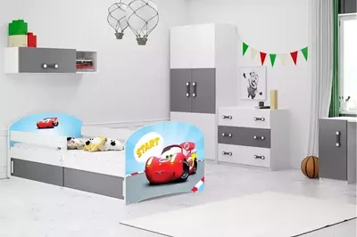 Obrázok produktu pre Detská posteľ s úložným priestorom s matracom 80x160 ZÁVODNÍK 1 - biela