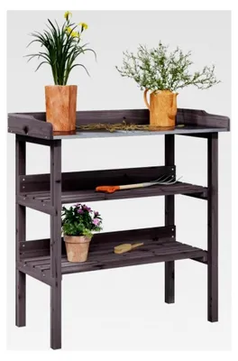 Produktbild von Pflanztisch mit Ablagen in Grau, 78 x 38 x 82,5 cm, aus massivem Tannenholz