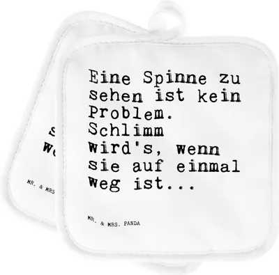 Produktbild von Mr. & Mrs. Panda Topfuntersetzer Eine Spinne zu sehen... - Weiß - Geschenk, Ofenlappen, Kochlappen, Frauen, Mutter, Sprüche, Topflappen Set, topfhalter, Spinnen, Spruch