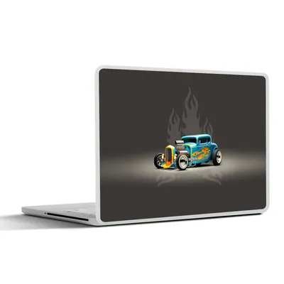 Produktbild von MuchoWow® Laptop Aufkleber Sticker Cover Auto - Oldtimer - Flammen - Blau 32.5x23.5 cm - Sticker für Laptop - Selbstklebend