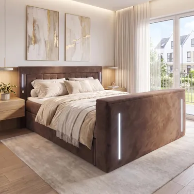Produktbild von ELVORA DESIGNE Boxspringbett 160x200 cm CELESTE mit Bonellmatratze H3 & Topper, Bettkasten, Braun