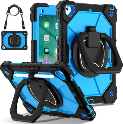 Obrázek produktu pro Pouzdro pro iPad 9,7 6th/5th Gen 2018/2017, odolné přenosné ochranné pouzdro se stojánkem, ručním popruhem a ramenním popruhem černé modré