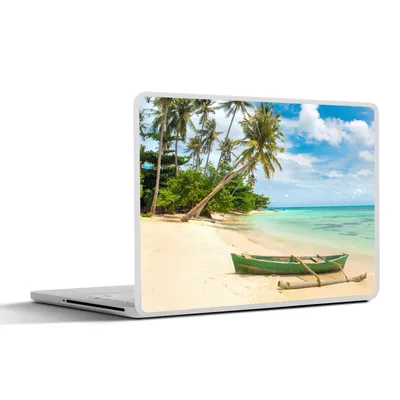 Produktbild von MuchoWow® Laptop Aufkleber Sticker Cover Strand - Kanu - Palme - Tropisch 32.5x23.5 cm - Sticker für Laptop - Selbstklebend