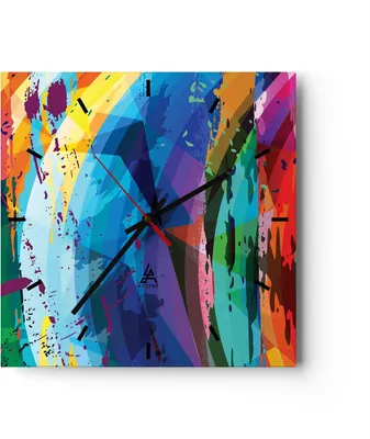 Produktbild von Wanduhr - Quadrat - Glasuhr - Abstraktion modern - 30x30cm - Schleichendes Uhrwerk - Lautlos - zum Aufhängen bereit - Dekoration Modern - Wanddekoration aus Glas - C3AC30x30-3660