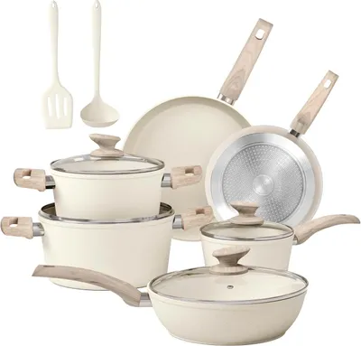 Produktbild von Kitchen Academy 12tlg Topf und Pfannenset Antihaft Induktion Gasherd Beige