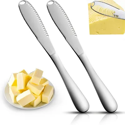 Buttermesser 2er-Set, Edelstahl, 3-in-1, gezahnte Klinge, 22 cm
