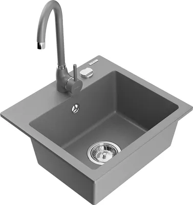 Produktbild von Mexen Milo 1-Becken-Granit-Spüle mit Mischbatterie Telma, Grau - 6505-71-670200-71
