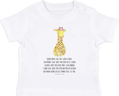 Produktbild von Mr. & Mrs. Panda  T-Shirt Giraffe Blumenkranz 6. - 12. Monat - Weiß - Geschenk, Organic Baby, Shirt, Freundin, Selbstliebe, Afrika, Babyshirt, Abenteurer, Top