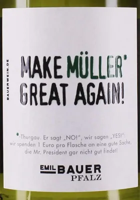 Produktbild von Bauer Müller Thurgau Make Müller great again 2022 Pfalz | Deutschland | 12,5% vol | 0,75 l