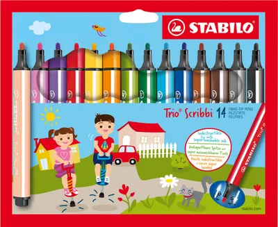 Produktbild von Gefederter Dreikant-Filzstift - STABILO Trio Scribbi - 14er Pack - mit 14 verschiedenen Farben
