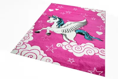 Produktbild von Kinderteppich Spielteppich Kinderzimmer Mädchen Teppich Einhorn Pink Größe - 80x150 cm