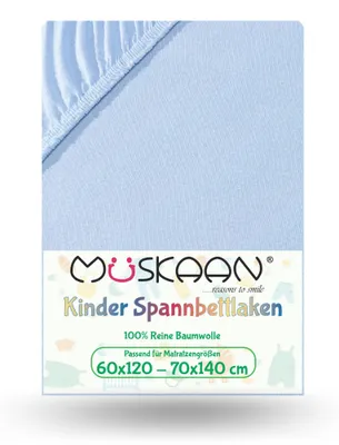 Produktbild von Jersey Kinder Spannbettlaken 60x120 cm - 70x140 cm Hellblau / Blau 100% Baumwolle