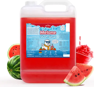 Produktbild von Belissia Slush Eis Sirup 5L Konzentrat | Wassermelone Geschmack | sehr ergiebig in knalligen Farben (1:5) | Glycerin frei