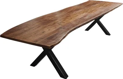 Produktbild von Esstisch Baumkante massiv Akazie nussbaum 280 x 100 X-Gestell schwarz XAVER
