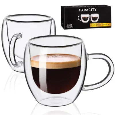 Produktbild von Espressotassen doppelwandig 180ml mit Griff, 2er-Set, Transparent, Borosilikatglas