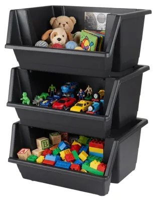 Produktbild von Urban Living Toy Lagerkasten stapelbar - 3x Stuck - 45 x 66 cm - schwarz